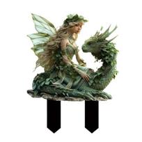 Fairy Dragon Garden Stake Fantasy Yard Art Stake Outdoor Fairy on Dragon Decoration