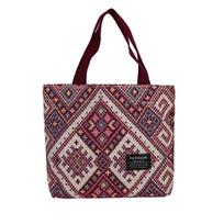 Bohemian Canvas Tote Bag for Women, Large Capacity Ethnic Style Shoulder Handbag, Casual Zipper Bucket Purse for Daily Use KTB raudona