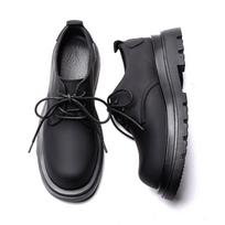 3187 Derby Men's Premium Thick-soled Height Increase Simple Wind Carbon Black Big Head Leather Shoes Commuter Casual Dress Shoes 38
