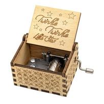 Wooden Music Box Manual Handle Soothing Melody Engraved Words Mini Mechanical A