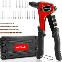Pop Rivet Gun Kit with 200 Blind Rivets, Upgraded Manual Riveter, 4 Tool-Free Heads & 4 Drill Bits, BMC Case raudona