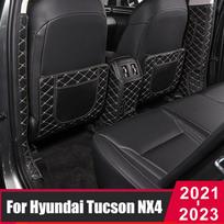 Leather Car Anti-Kick Mats Auto Seat Back Protector Cover Pad For Hyundai Tucson  2022 2023 NX4 Hybrid Interior Black 3pcs