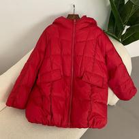 Moteriška balta pūkinė striukė laisvalaikio dydžiu, šiltas parkas Moteriškas raištelis su gobtuvu One size raudona