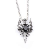 Vintage Dragon Amulet Necklace Double Dragon Sword Crucifix Crystal Pendant Punk Animal Dragon Jewelry Gift for Men Boys