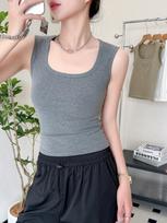 Women's 92% Cotton U-Neck Wide Shoulder Spaghetti Strap Sleeveless Tank Top - 2025 Slimming Summer Style L [110-125 lbs] šviesiai pilka spalva