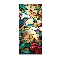 Retro spalvos spalvinga kolibrio gėlių vitražinė langų plėvelė Nelipni Privatumo langų plėvelė dekoratyvinė statinė klijuoti 60 x 100cm beige