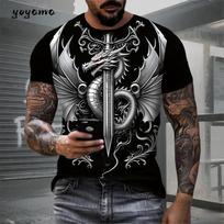 Men Clothes 3D Dragon Short Sleeves Animal Print Oversize Casual Men's Clothing Summer New Fashion O-Neck Men's Short Sleeve Tee XS