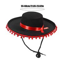 Large Mexican Sombrero Hat with Pom-Poms Wide Brim Cosplay Costume Spanish Outfit Accessories for Traditional Festival Party Hat