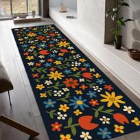 Colorful Floral Runner Rug Modern Long Hallway Carpet with Retro Flower Pattern Washable Kitchen or Entryway Rugs Decoration 40X60CM