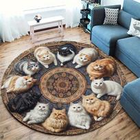 1pc Cute Kitten Pattern Round Rug, Non-slip Floor Mat for Living Room, Bedroom, Bathroom, Holiday Home Decoration 60cm