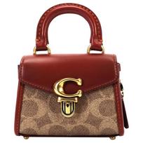 COACH Sammy 12 Gold Label Push Lock Closure Flap to Protect Feet Canvas with Leather Princess Diana Bag Handbag Mini Women's Khaki and Brown auksas