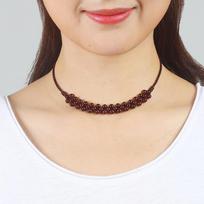 GEMCHIC Women's Ethnic Garnet Beaded Choker Necklace Thyroid Scar Cover Up Adjustable Collarbone Chain Vintage Jewelry Braided garnet clavicle chain bordinė