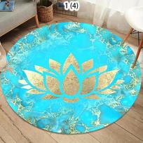 Spiritual Golden Lotus Round Area Rug for Yoga Room Boho Gradient Marble Print Decorative Floor Carpet for Meditation Space 80cm x 80cm