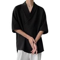 Men Summer Shirt V Neck Loose Baggy Solid Color Soft Hip Hop Half Sleeves Soft Breathable Casual Pullover Streetwear Hair Stylist Top 2XL juoda