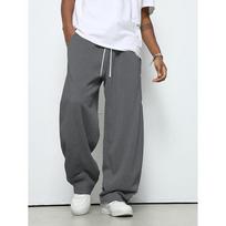 2026 Men's Casual American Wide-Leg Sweatpants - Spring & Autumn Straight-Leg Style Large tamsiai pilka spalva