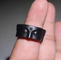 Buddha Face Ring Adjustable Band Stainless Steel Wide Band Ring Unique Carved Design Spiritual Jewelry for Men and Women One Size