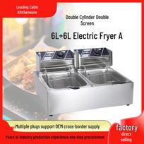 Commercial Double Cylinder Electric Deep Fryer, 82/6L+6L, Stainless Steel with Temperature Control for Snacks, 110V Compatible 82# Fryer