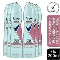 Sure Women Advanced Protection Pure Deodorant Spray, 6 Pack Bundle for Freshness All Day less