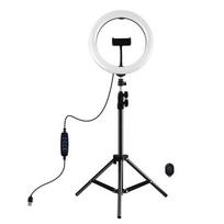 Puluz LED žiedinė lempa 26cm, su trikoju stovu iki 1.1m ir telefono laikikliu, USB