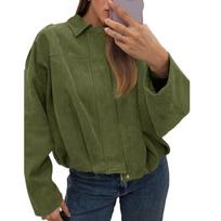 Moterų madingas vienspalvis topas su rankovės užtrauktuku L armijos žalia spalva