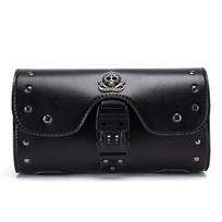 Waterproof Motorcycle Fork Handlebar Bag With Anti Theft Lock PU Leather Storage For Tools Accessories Mobile Phone Keys 1 gray