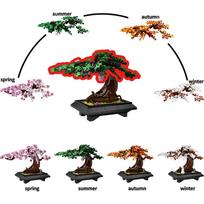 Gobricks MOC Four Season Bonsai Tree Bricks Model Decoration Building Blocks Bonsai Tree 4 in 1 Building Block Kits Toys Gift