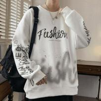Men's Trendy Hong Kong Style Loose-Fit Hoodie - Plus Size, Round Neck, Long Sleeve, Versatile Spring/Autumn Design 3XL: 165-180 jin balta