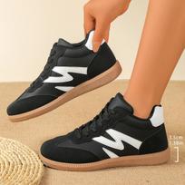 Women's Wide Width High-Top German Trainers - Color Block Retro Sneakers for Fall, Chunky Sole Casual Shoes 36 juoda