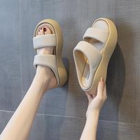 In summer, round head thick bottom wide edge word with thick bottom soft elastic cool slippers 34