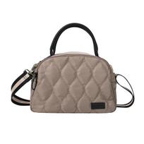 Lizdays Women's Tote Bag, Lightweight, Quilted Nylon, 2-Way, Water-Repellent, Freestanding Shoulder Bag (Gray BeigeBlack)