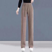 Women's High-Waisted Slimming Corduroy Pants - Narrow/Wide-Leg, Plus Velvet, Autumn/Winter, Long Casual Straight-Leg 2XL (65-73 kg)