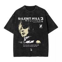 Skalbti marškinėliai Siaubo Silent Hill Heavens Night Hip Hop marškinėlis Gatvės Gatvės apranga Trumpomis rankovėmis Spausdinti viršutiniai drabužiai Marškinėliai Vyrai Moterys L black