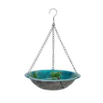 Hanging Metal Bird Feeder Weather-proof Outdoor Garden Patio Yard Hanging Bird Bath Watering Bowl Feeding Device with Detachable Chain mėlyna