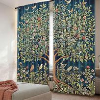 Boho William Morris Curtain Vintage Tree Life Art Style Flowers Suitable Bedroom Living Room Curtains Set Of 2 Made Polyester Decor W100*H70(CM)-Hooks&1PCS gray