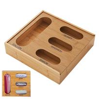 Wooden Plastic Wrap Cutting Box, Self Sealing Bag Storage Cutting And Storage Integrated Bamboo And Wood Storage Box For Pa O9T9