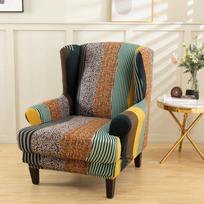 Printed Wing-Shaped Chair Cover Set 2-Piece Stretch High-Back Single Sofa Cover Set Spandex Armchair Cover Home Decor 1PC