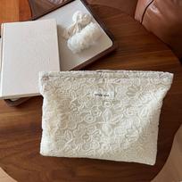 White Embroidered Flower Women Makeup Bag Travel Cosmetic Organizer Zipper Pouch Toiletry Bag
