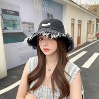 Raw Edge Bucket Hat Denim Blue Sun Protection Hat New Washed Denim Hat  Spring Season A