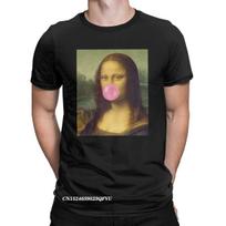 Men Tee Shirt The Bubble Gum Mona Lisa Awesome Pure Cotton Tee Shirt Harajuku Parody Humor Tshirt Collar Clothes Graphic S įvairiaspalvis