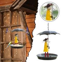 Outdoor Hanging Bird Feeder with Umbrella Design Metal Construction Garden Patio Yard Decorative Bird Bath Feeder for Small Birds One Size
