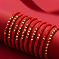 999 Pure Gold Luck Charm Bead Bracelet, Red String Woven, Wealth Attraction Gift, Birth Year Talisman Single Bracelet