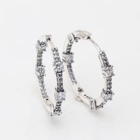 Pan Jia S925 Sterling Silver Pavé Rhinestone Hoop Earrings – Stylish Round Studs for Surprise Gift White Copper