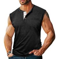 Men's Sleeveless Wide Shoulder Vest Button Up Fitness Top L juoda