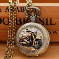 Exquisite Vintage Motorbike Pocket Watch Creative Clock With Necklace Chain Retro Bronze Cowboy Masculino Relogio Best Gift bronza