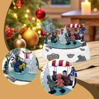 Animated Christmas Village Skating Pond Music Box Collectible Figurine Tabletop Decorative Piece