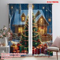 2pcs  2D plane printing Curtain Fabric Christmas Tree Presents Cozy Home (3) Versatile Durable Polyester (without rod) Gifts Use 100*130 HOOK 1pcs