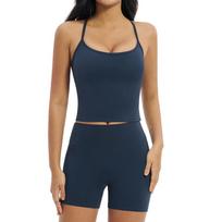 Women's High Waist Cotton Knit Yoga and Running Set with Hollow Back Design Medium white