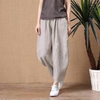 Cotton and Linen Wide-leg Pants Women's Summer Loose Large Size Harem All-match Linen Nine-point Casual Pants for Outer Wear XS pilka