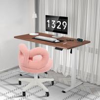 Rožinis avikailio pasukamas kėdė, lankas atloše, reguliuojama ratukais makiažo kosmetinė kėdė, aukštis 37-47cm, minkšta pliušinė biuro stalo kėdė rožinė