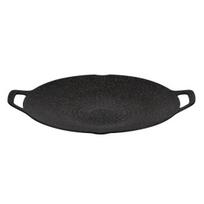Korean BBQ Grill Pan Non-stick Round Baking Pan for Indoor Cooking Barbecue Tray with Handles Cast Iron Frying Pan for Home Camping L